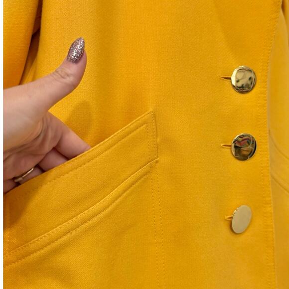 Vintage Louis Feraud 90s Mustard Yellow Virgin Wool Blazer Gold Buttons size 6 - Picture 13 of 13